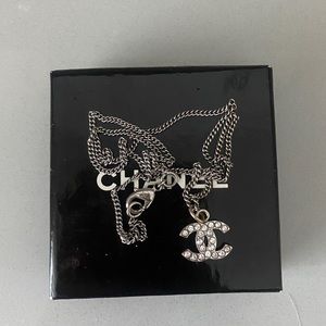 Chanel Crystal Timeless CC Necklace Silver